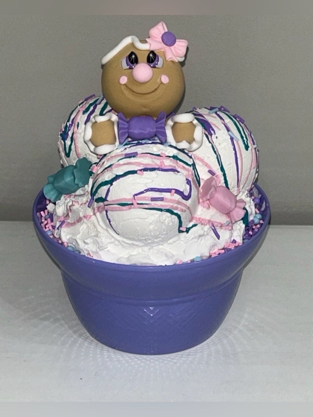 Handmade Fake Gingerbread Ice Cream Bowl Display